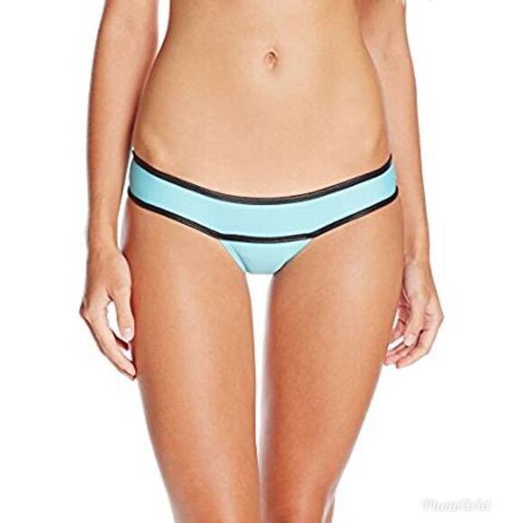PILYQ Banded Full Bikini Bottom Low Rise Colorblock Aqua‎ Blue Black Small New - Picture 1 of 7